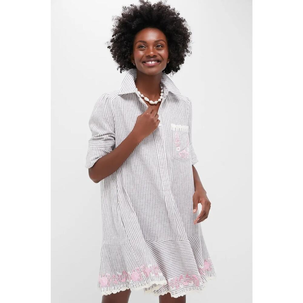 TUCKERNUCK Tan Stripe Embroidered Floral Callahan Shirt Dress Size XXXL NWT